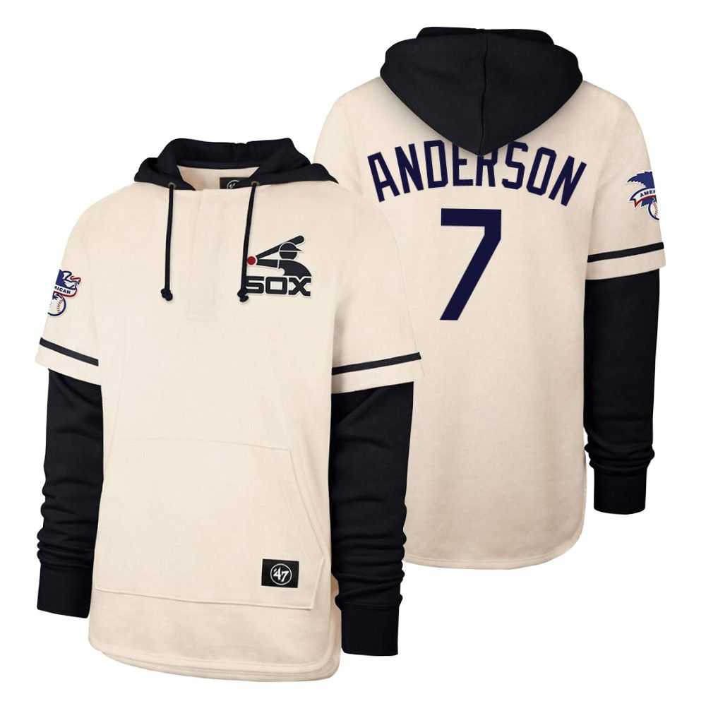 Men Chicago White Sox 7 Anderson Cream 2021 Pullover Hoodie MLB Jersey